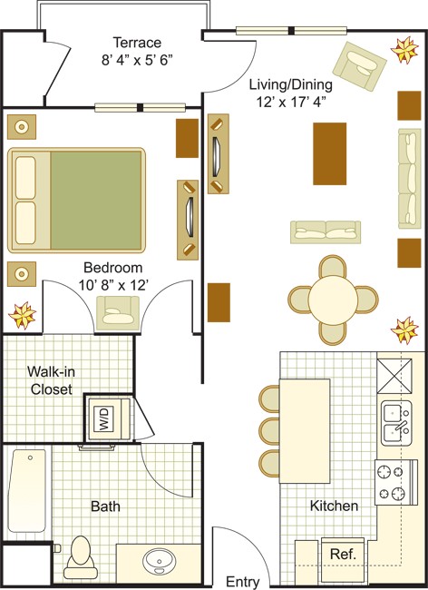 1 Bed B 2D Floor Plan